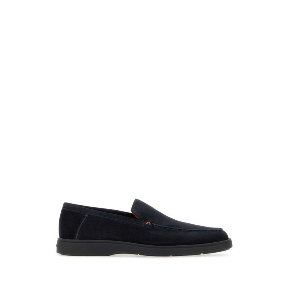Santoni Men Navy Blue Suede Derision Loafers